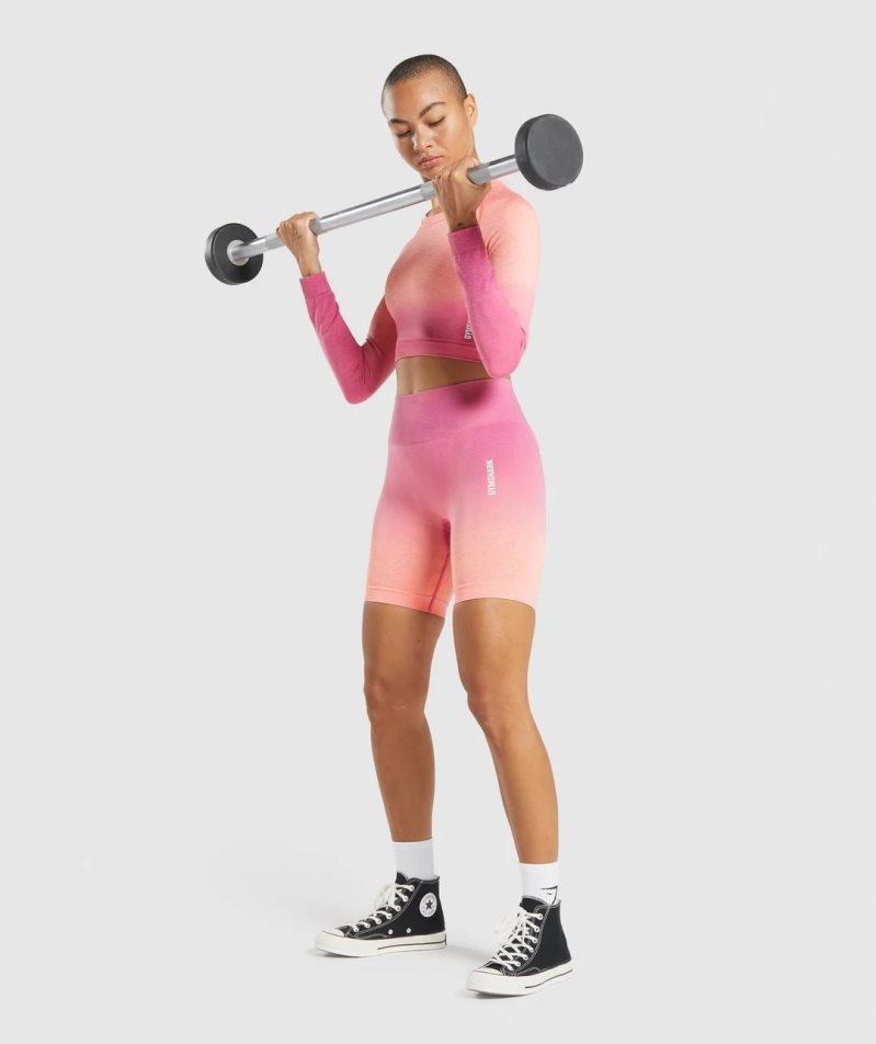 Women's Gymshark Adapt Ombre Seamless Long Sleeve Cropped Tops Pink | NZ 8JUNRC